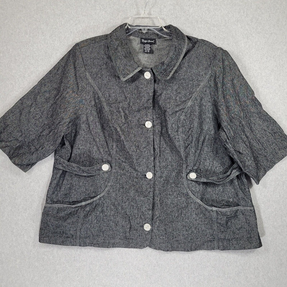 Maggie Barnes Shirt Jacket 2X Linen Cotton Blend Pockets Black
